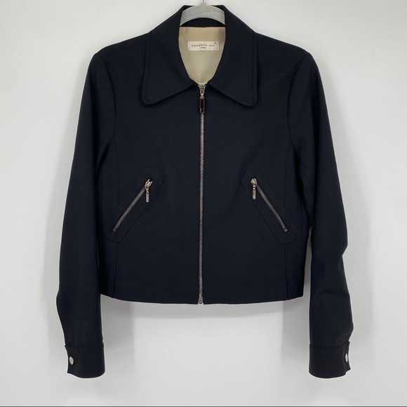 Barbara Bui Laine Wool Blend Zipper Collared Black Gold-tone Fashion Jacket XS - Picture 1 of 16
